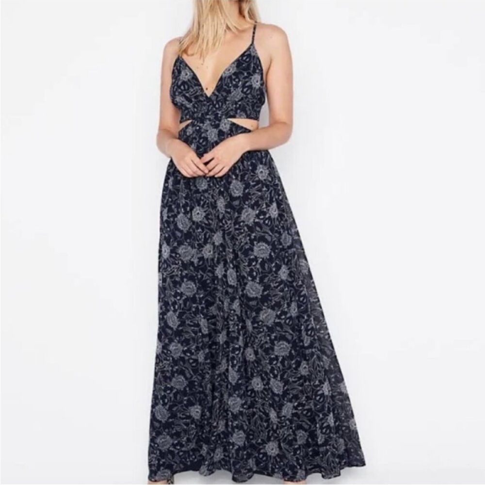 Express Blue and Gray Floral Maxi Dress